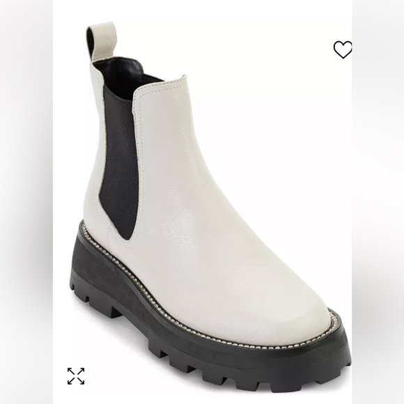 Chelsea Booties from Karl Lagerfeld Paris, White w/Rhinestones Trim Lug Sole NEW - Picture 1 of 11